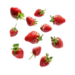 Fresh strawberries floating in mid-air against a transparent background for culinary inspiration