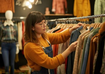 Obraz premium Woman browsing clothes in a retail store