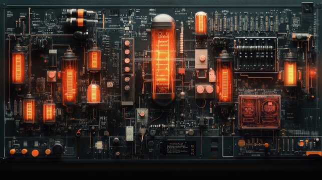 ultra complex fpc electrical board connected to many capacitors and nixie tubes extremely detailed cut sections graphs and information, many layer graphs and detailed,