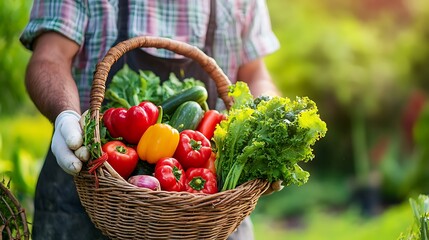 A person holding a basket of vegetables, Generative AI
