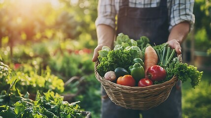 A person holding a basket of vegetables, Generative AI
