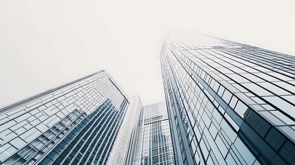 Fototapeta premium Low angle view of modern skyscrapers reaching for the sky.