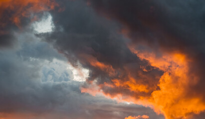 Dramatic Sky with Fiery Clouds and Sunset Glow
