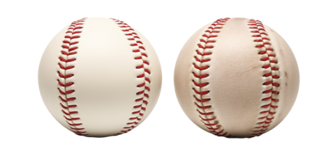 Comparison of two baseballs showcasing different surfaces and conditions on a neutral background