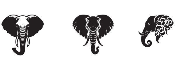 Tribal Elephant Icon Vector Collection set of elephant head silhouette logo symbol