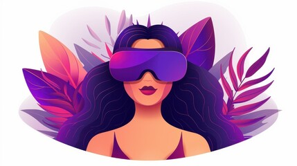 Young woman immerses herself in VR, exploring new worlds with futuristic augmented reality eyeglasses for a thrilling experience.