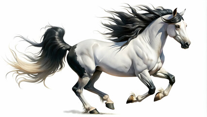 Obraz premium powerful white and black horse running freely white background
