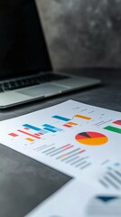 Business Charts and Graphs on a Desk with a Laptop