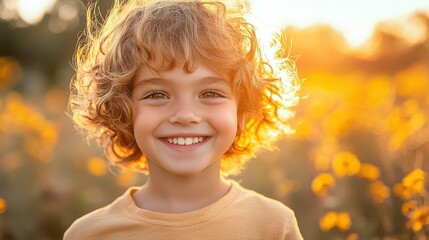 A happy child beams with joy in a bright sunlit field, capturing the essence of innocence and summer bliss.