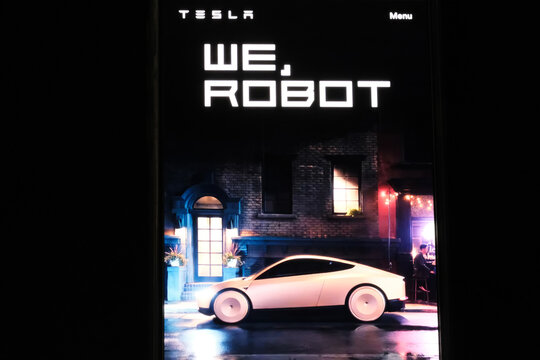 Shanghai,China-Oct.12th 2024:Tesla's robotaxi Cybercab on Tesla website