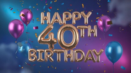 Colorful 40th birthday balloons with confetti, festive party celebration.