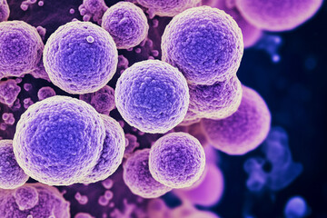 Magnified View of Staphylococcus Aureus: Cluster of Spherical Bacteria Under a Microscope