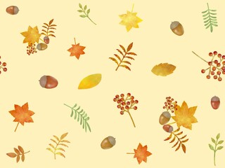 ドングリと落ち葉のシームレスパターン　B-1