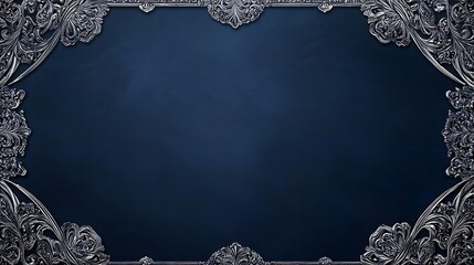 Ornate silver frame on a dark blue background, perfect for a variety of design projects.