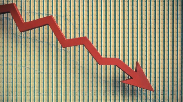 Red downward arrow on graph, indicating financial decline and negative trends.