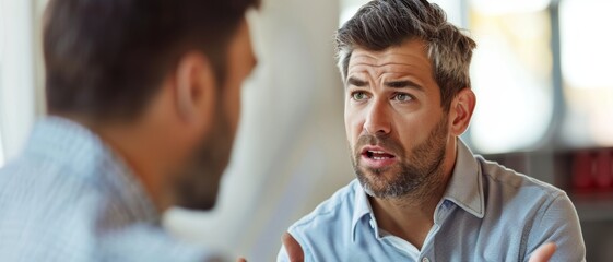 Fototapeta premium Deaf Man Animatedly Conversing with Coworker