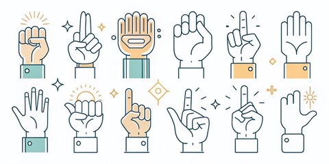 Hand Gestures Vector Set - Minimalist Linear Design for Communication and Expression
