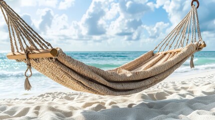 Obraz premium Hammock Swing on Tropical Beach with Blue Ocean and White Sand