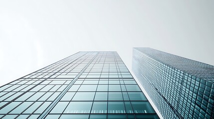 Fototapeta premium Two modern skyscrapers reach for the sky on a cloudy day.