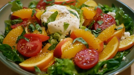 Vibrant Summer Salad with Fresh Tomatoes, Citrus, and Creamy Burrata
