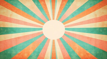 Vintage sunburst background with grunge texture and a circular center.