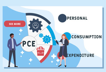 PCE - Personal Consumption Expenditure acronym. business concept background. vector illustration concept with keywords and icons. lettering illustration with icons for web banner, flyer, landing