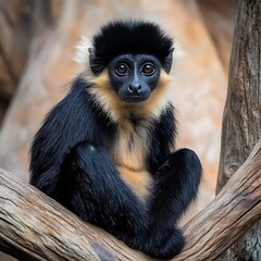 Obraz premium Portrait of a Black-Crested Macaque Monkey Sitting on a Branch.