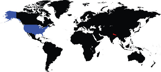 Nepal and United States maps on a global map vector