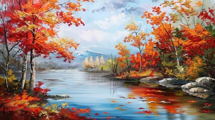 Beautiful Autumn Scenery on the Lake - a captivating and serene visual. The beautiful autumn hues and reflections on the calm lake create a charming and peaceful scene.