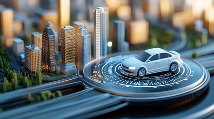 Smart City Technology  Car Connected to Urban Infrastructure  Digital Interface  Futuristi