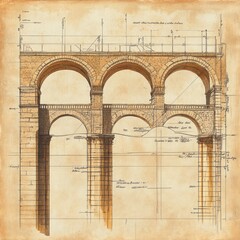 Ancient Roman aqueduct cross-section, with copy space