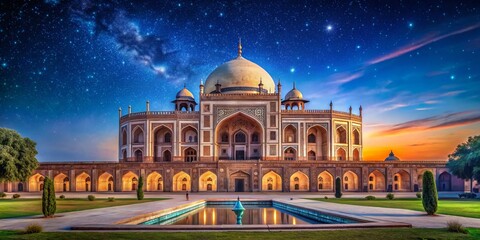 Humayun's Tomb at Night: Stunning Architecture Under a Starry Sky in Delhi