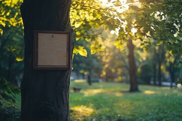 Blank community bulletin board in park, with copy space
