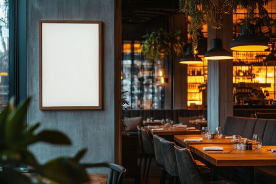 Blank digital menu board in modern restaurant, with copy space