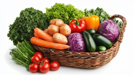 Assorted Organic Fresh Groceries with Vegetables and Fruits on Plain White Background for Natural Healthy Eating and Clean Living