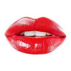 Obraz premium Stunning red lips stand out against a white backdrop, showcasing elegance and allure in a simple yet striking way.