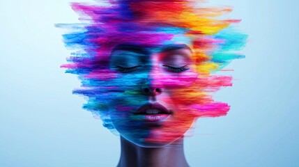 Illuminated Mind: Abstract Colorful Shapes and Light Beams Exploring Complex Ideas in Studio Setting