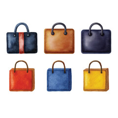Collection of Watercolor Shopping Bags in a Variety of Colors and Styles