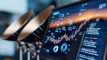 Fototapeta premium Financial Data and Technology Concept Stock Market Chart and Satellite Dishes