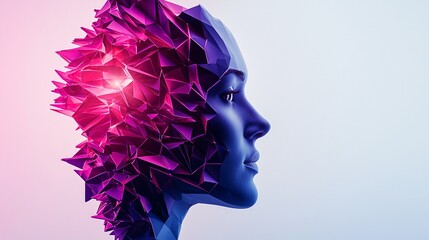 Illuminated Mind - Conceptual Studio Shot of Open Head with Abstract Radiant Light and Geometric Shapes Symbolizing Inner Wonder