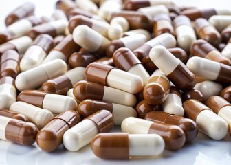 Isolated White and Brown Pills on White Background - Medicine and Supplements for Health and Wellness