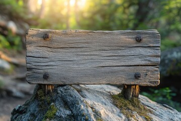 Naklejka premium Blank wooden trailhead sign, with copy space