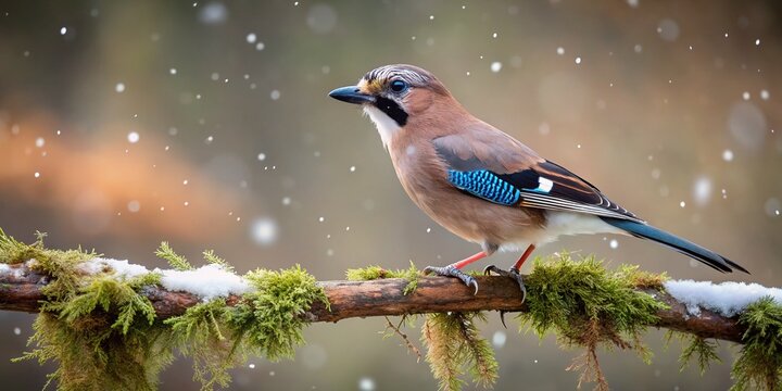 Jay on a Branch in Winter Snow - Silhouette Photography of Birds in Eurasia