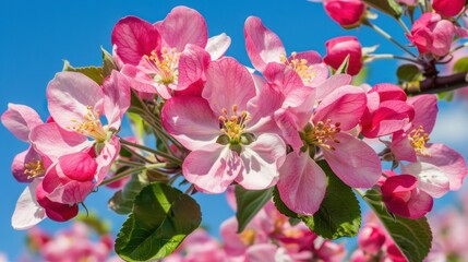 Pink Blossoms Against a Clear Blue Sky