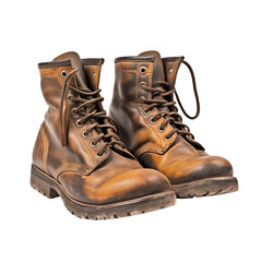 Classic brown work boots displayed on a transparent background showcasing their rugged design and details