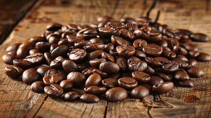 Rich Coffee Beans on a Rustic Wooden Table