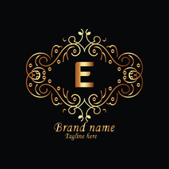 creative initial e latter logo design with modern business vector template, luxury e latter  logo , creative isolate  e monogram latter logo , crow logo , royal logo with golden color  and  new design