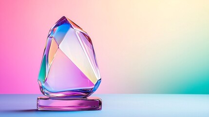 Crystal Prism: Captivating Glass Sculpture Reflecting Rainbow Colors on Gradient Backdrop