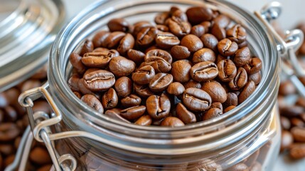 Fototapeta premium Fresh Coffee Beans in Glass Jar