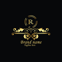 creative initial r latter logo design with modern business vector template, luxury r latter  logo , creative isolate  r monogram latter logo , crow logo , royal logo with golden color  and  new design